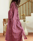 Bamboo Cotton Dressing Robe • Soft Long Loungewear• Vintage Rose Stripe Home Dress • Breathable Sleepwear with Pockets • Gift for Her