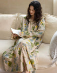 Bamboo Cotton Pajama Set | Green Tone Watercolour Floral Nightdress | Ruffle Collar Button Front | Oversized Style Loungewear