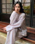 Light Lavender Gauze Cotton Pajama Set Women, Muslin Floral Sleepwear, Loose Fit Long Sleeve Lounge Set, Soft Breathable Nightwear
