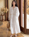 Embroidered Cotton Pajamas Set or Nightgown Dress, Slub Cotton Loungewear, Soft Breathable Loose Fit Sleepwear, Lounge to Street