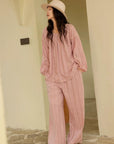 Breathable cotton gauze, muslin-feel pajama set with lining for coverage, Soft textured cotton, relaxed fit for sleep or lounging