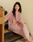 Breathable cotton gauze, muslin-feel pajama set with lining for coverage, Soft textured cotton, relaxed fit for sleep or lounging