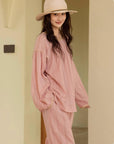 Breathable cotton gauze, muslin-feel pajama set with lining for coverage, Soft textured cotton, relaxed fit for sleep or lounging