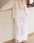 Embroidered Cotton Pajamas Set or Nightgown Dress, Slub Cotton Loungewear, Soft Breathable Loose Fit Sleepwear, Lounge to Street