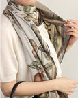Mulberry Silk Scarf: Rhinoceros Lark Print, Hand-Rolled Twill