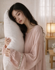 Lian Loungewear gauze cotton pajamas in soft, breathable fabric, featuring a maxi dress style with relaxed fit and comfortable design.