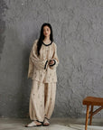 Pink gauze cotton pajama set for women by Lian Loungewear, featuring a relaxed fit and comfortable fabric.