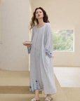 Baby blue gauze cotton dressing gown for women with 3/4 sleeves, loose fit, comfortable nightwear from Lian Loungewear
