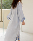 Baby blue gauze cotton dressing gown for women by Lian Loungewear, featuring 3/4 sleeves and loose fit nightwear style.