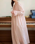Lian Loungewear bamboo cotton embroidered pajama dress with floral details, soft fabric, and relaxed fit for comfortable lounging.