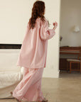 Lian Loungewear bamboo cotton pajama set with long and short pants in beige, soft, comfortable sleepwear for women.
