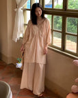 Lian Loungewear bamboo cotton pajama set with long and short pants, beige color, soft and comfortable sleepwear for women.