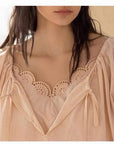 Lian Loungewear bamboo cotton pajama set with long and short pants in beige, comfortable and breathable sleepwear.