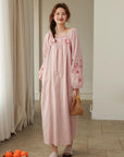 Lian Loungewear pink bamboo slub cotton pajama dress with a relaxed fit and soft fabric, ideal for comfortable loungewear.