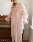 Lian Loungewear bamboo slub cotton pink pajama dress with a relaxed fit and soft fabric for comfortable loungewear or sleepwear.