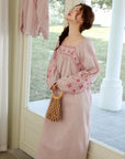 Pink bamboo slub cotton Lian Loungewear pajama dress with a relaxed, comfortable fit and soft fabric.