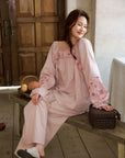 Pink bamboo slub cotton pajama dress by Lian Loungewear, soft and comfortable for relaxed wear.
