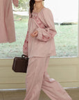 Pink bamboo slub cotton pajama dress by Lian Loungewear, featuring a relaxed fit and comfortable fabric for lounging or sleep.