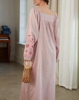 Pink bamboo slub cotton pajama dress from Lian Loungewear, featuring a comfortable, relaxed fit perfect for loungewear or sleepwear.