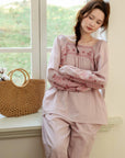 Pink bamboo slub cotton pajama dress by Lian Loungewear, featuring a comfortable relaxed fit and soft fabric.