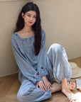 Lian Loungewear embroidered cotton jacquard pajamas featuring intricate embroidery and soft, comfortable fabric.
