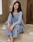 Embroidered cotton jacquard pajamas by Lian Loungewear with intricate embroidery and soft, comfortable fabric for relaxed wear.