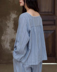 Lian Loungewear embroidered cotton jacquard pajamas featuring intricate embroidery and comfortable relaxed fit.