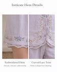 Lian Loungewear bamboo cotton loungewear set for women with short top, long pants, breathable fabric, embroidered details.