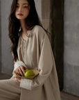 Lian Loungewear women's cotton pyjamas set with a relaxed fit, featuring a comfortable top and matching pants for cozy loungewear.