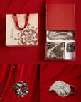 Luxury silk travel set including a 48×74 cm silk pillowcase, 20.5×8.5 cm silk eye mask, and 8.5×3 cm silk hairband, crafted from premium mulberry silk for ultimate comfort and elegance.