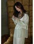 Luxurious Spring Silk Pyjama Set with Silk Gauze Layer - Oriental Botanical Design - Green Silk Loungewear