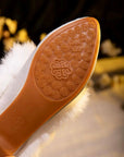 Embroidered Lotus Slippers: Silk Blend Faux Fur Mules - Oriental House Shoes
