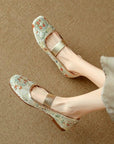 Oriental Embroidered Flats – Brocade Mary Jane Style Slippers, Mules for Women