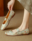 Oriental Embroidered Flats – Brocade Mary Jane Style Slippers, Mules for Women