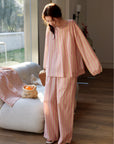 Long Sleeve Bamboo Cotton Pajama Set – Pink & Yellow Stripe | Lian Collection