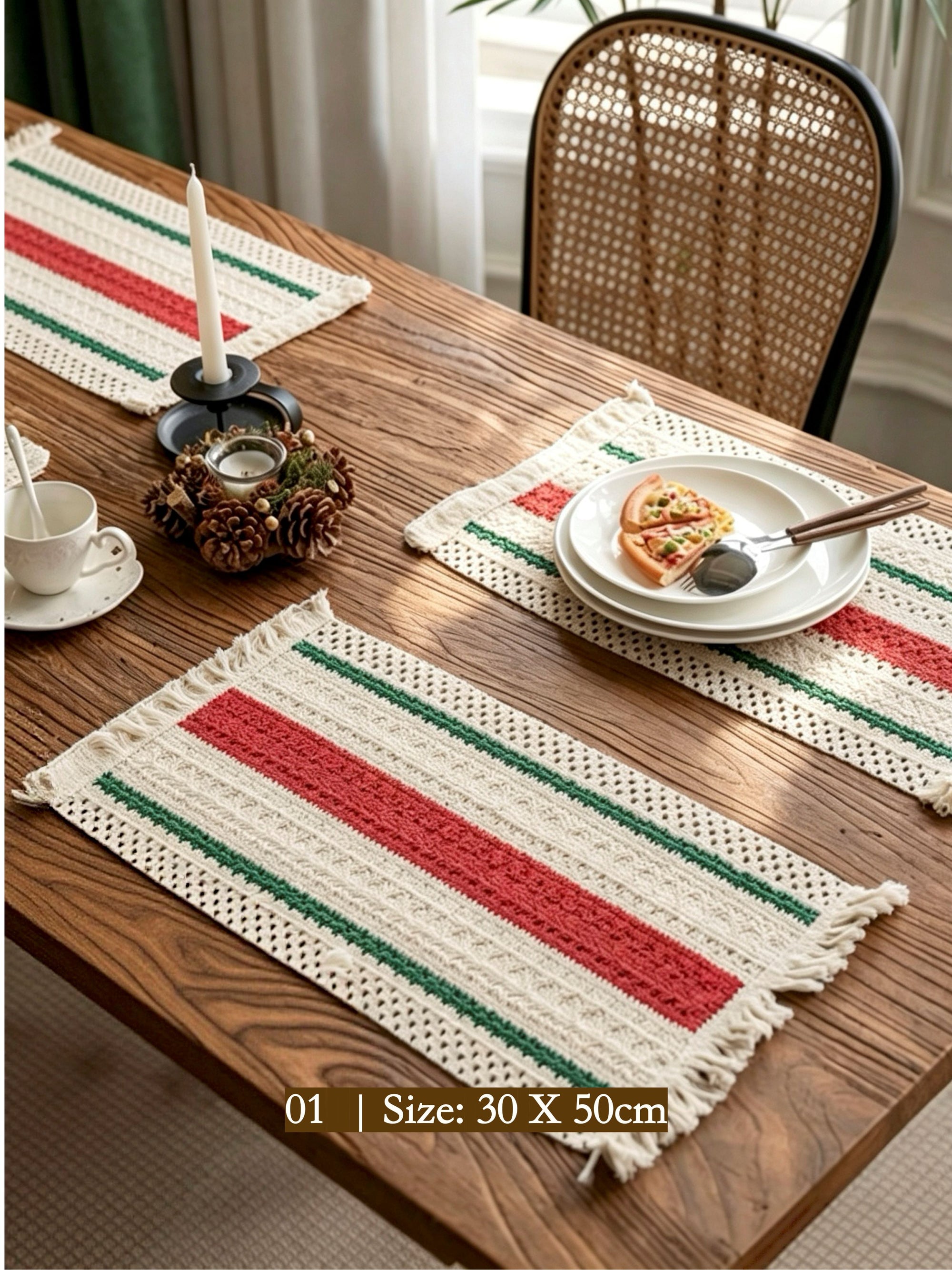 Woven Cotton‑Linen Christmas Placemats – Fringe Set of 2 | Lian Collection