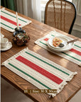 Woven Cotton‑Linen Christmas Placemats – Fringe Set of 2 | Lian Collection