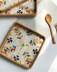 Handmade Rattan & Mother‑of‑Pearl Tray Set – Nesting Serving Trays (3pcs) | Lian Collection