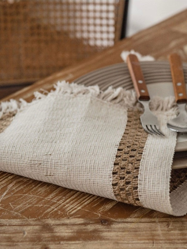 Woven Cotton‑Linen Christmas Placemats – Fringe Set of 2 | Lian Collection