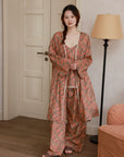 3‑Piece Bamboo Cotton Pajama Set with Robe | Rouge Bloom | Lian