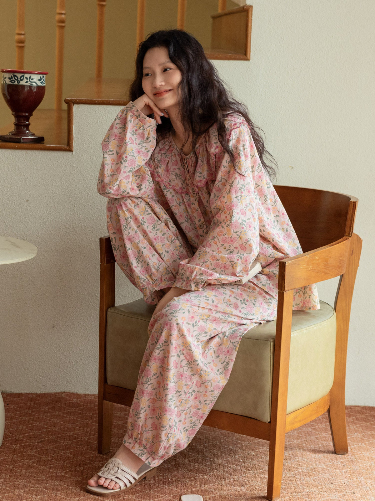 Embroidered Cotton Pajama Set (Button‑Up) | Sweet Floral | Lian