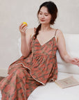3‑Piece Bamboo Cotton Pajama Set with Robe | Rouge Bloom | Lian