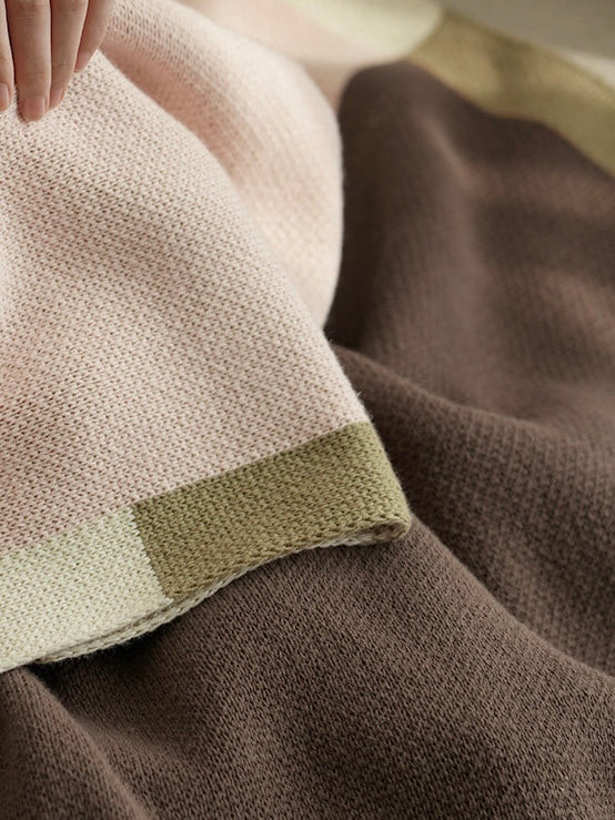 Cotton Blend Throw Blanket – Colour Block | Lian Collection