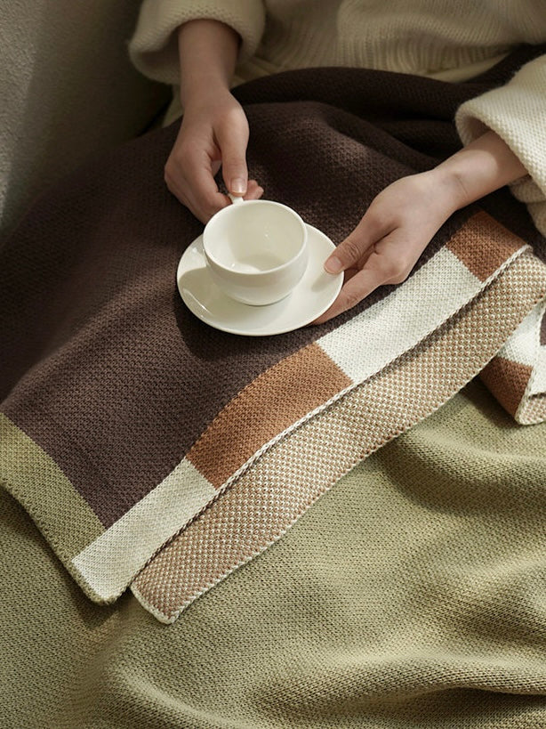 Cotton Blend Throw Blanket – Colour Block | Lian Collection