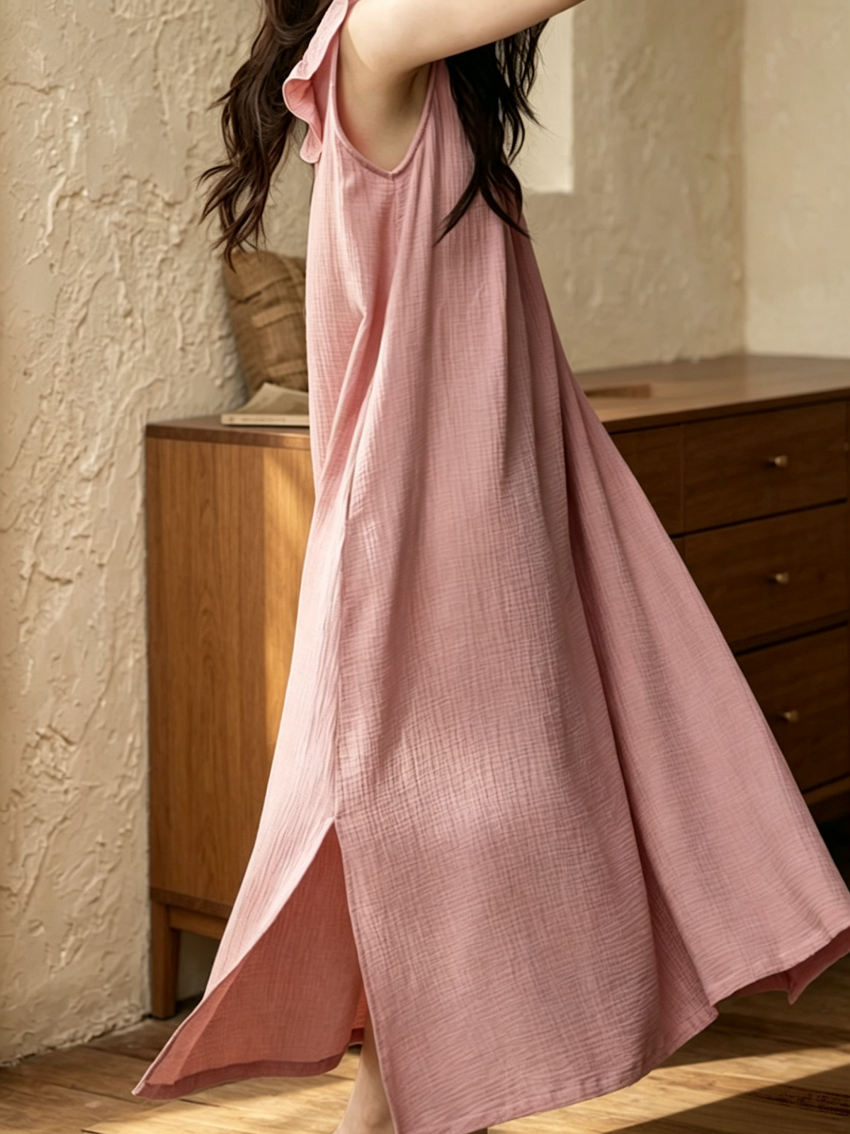Cotton gauze loungewear slip dress