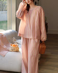 Long Sleeve Bamboo Cotton Pajama Set – Pink & Yellow Stripe | Lian Collection