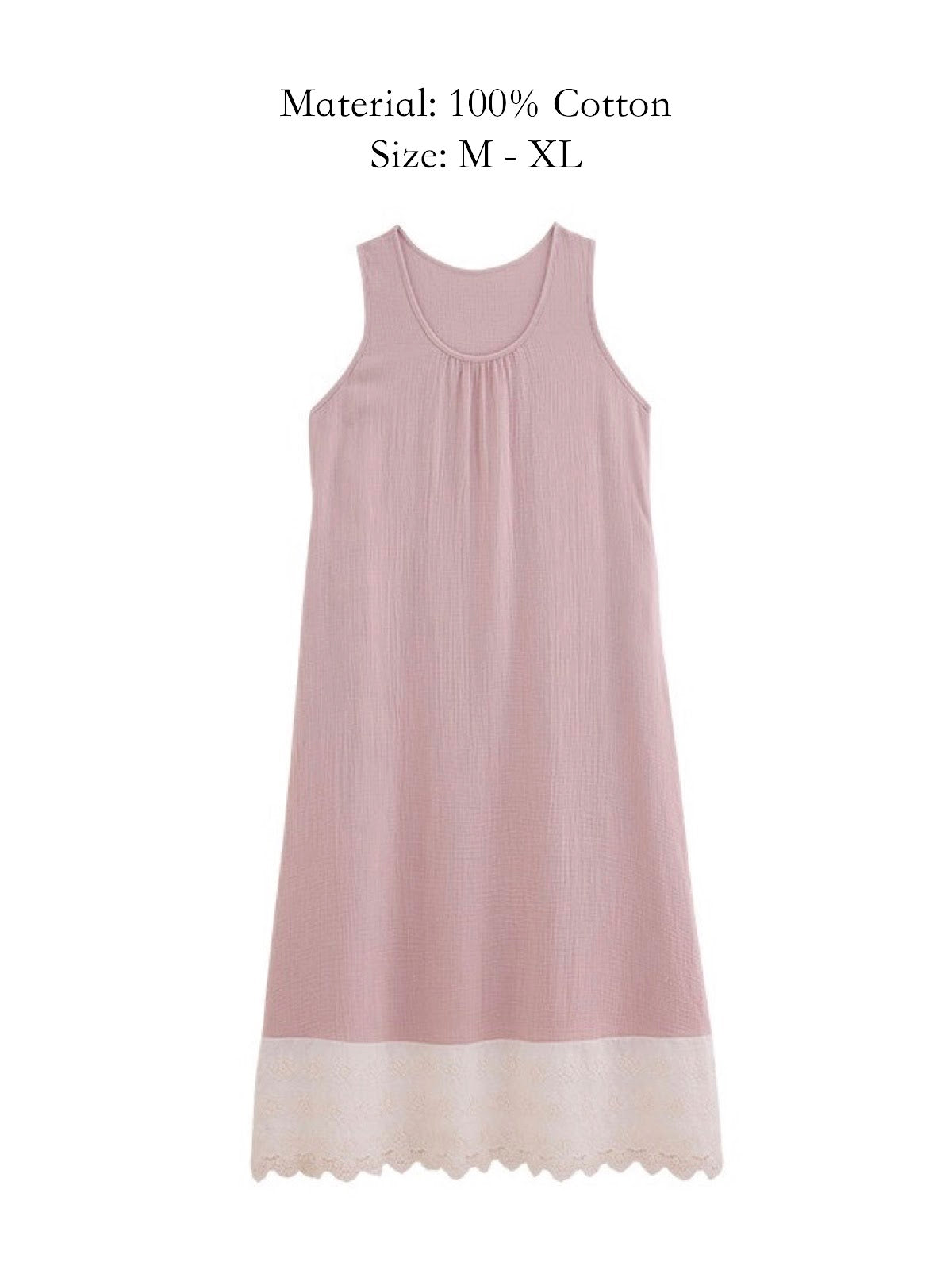 Lian Loungewear pink lace-trim cotton gauze nightgown - front