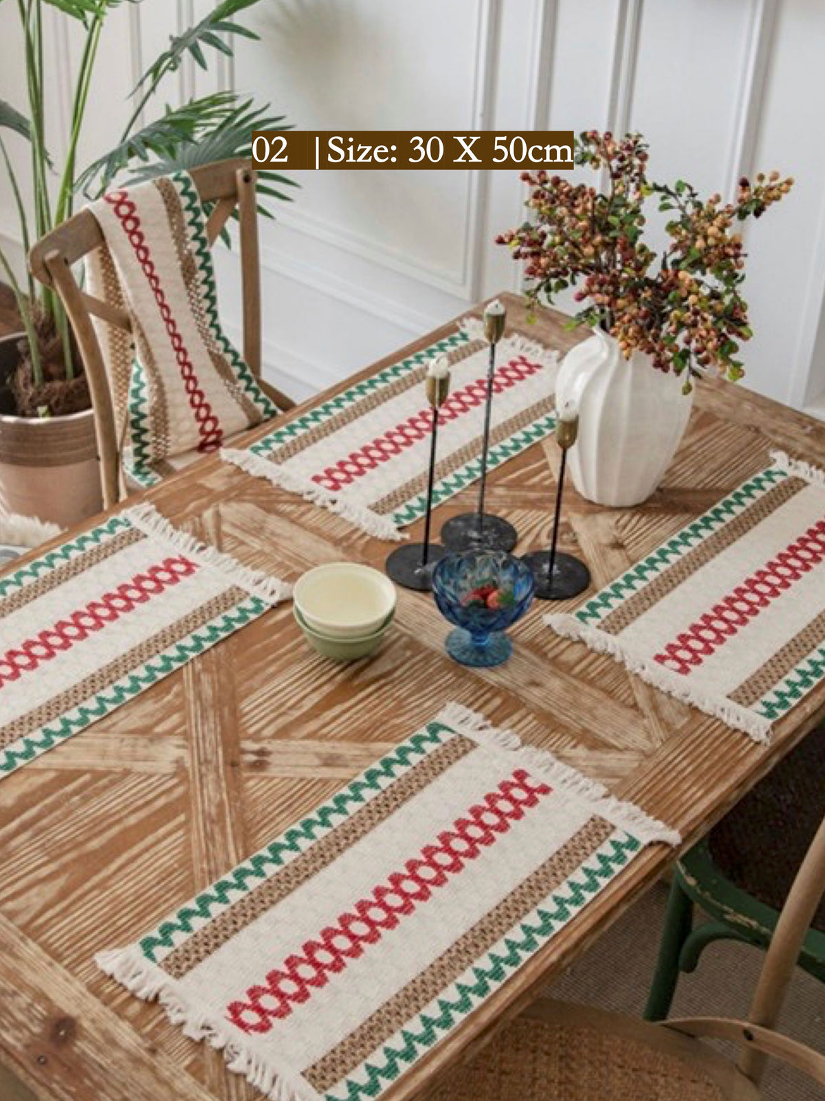Woven Cotton‑Linen Christmas Placemats – Fringe Set of 2 | Lian Collection