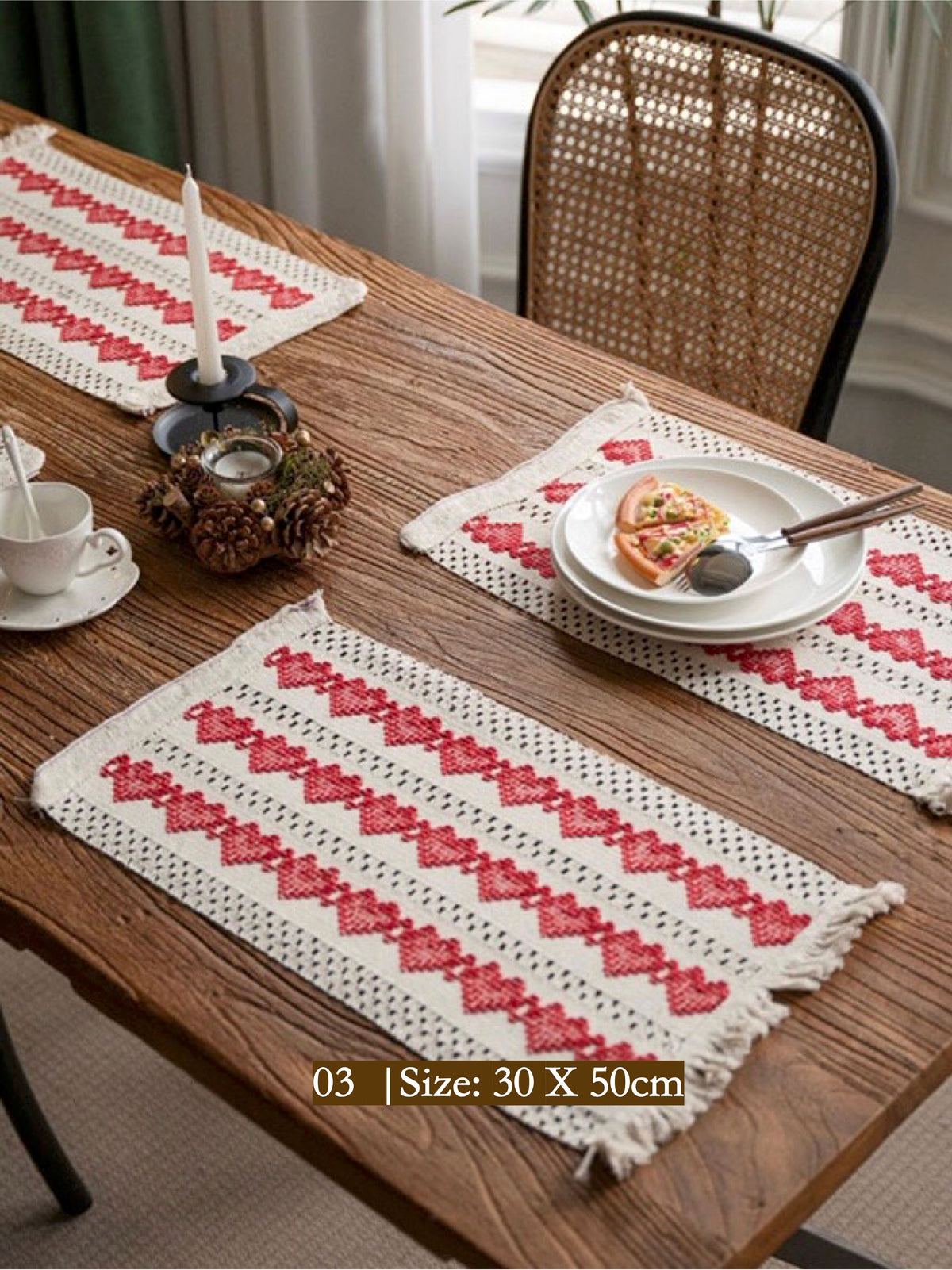 Woven Cotton‑Linen Christmas Placemats – Fringe Set of 2 | Lian Collection