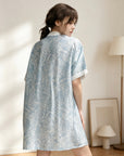 100% TENCEL™ Button Nightdress – Blue Floral Short Sleeve Sleep Dress